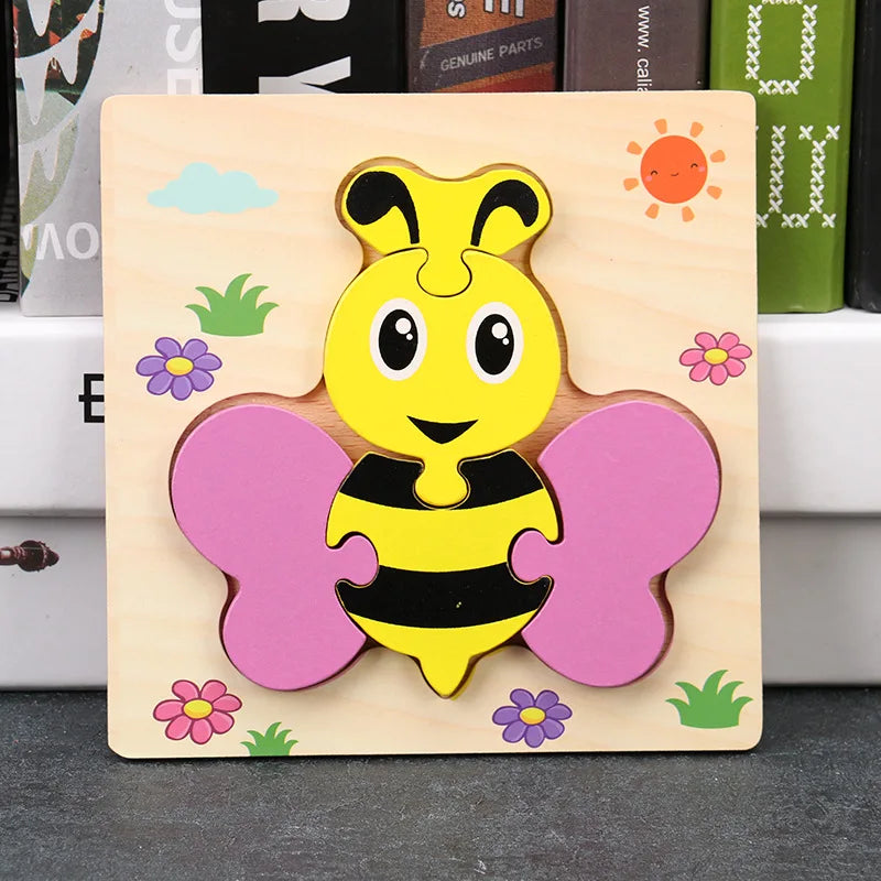 Baby High Quality 3D Wooden Puzzles Educational Cartoon Animals Early Learning Intelligence Puzzle Game Toys for Children