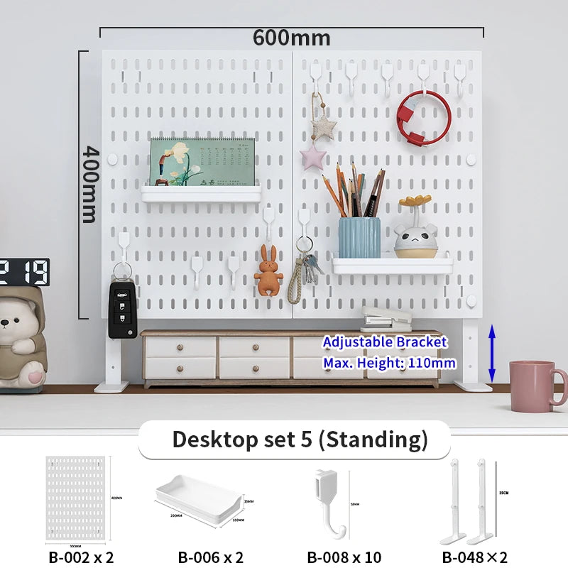 Office Desktop Storage Pegboard: Height-Adjustable Vertical Storage Rack (For Stationery Storage And Decorative Figurine Display