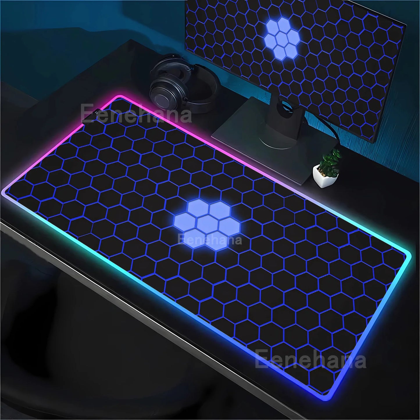 RGB Hexagon polygon Gaming Mouse Pad Rug Computer Accessories Antiskid Offices Geometric Mousepad Luminous Game offices Desk Mat