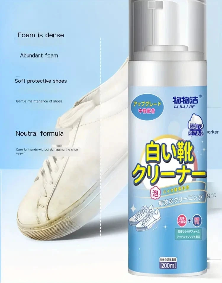 White Shoe Foam Cleaner-200ml for Sneakers Canvas & Faux - No-Rinse Formula,Stain Remover & Whitening Mousse Effortless Cleaning
