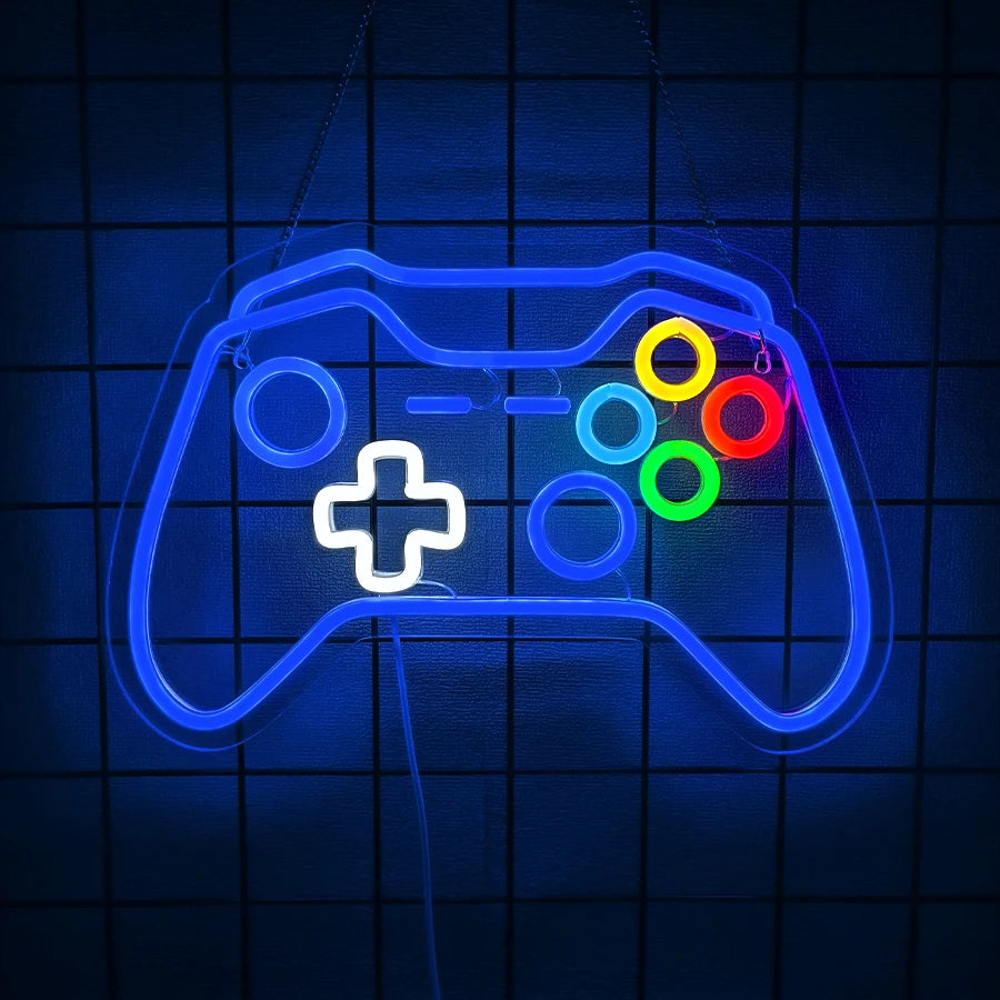 Game Zone Neon Sign, Gamepad Shaped LED Neon Sign for Gamer Room Decor, Game On Neon Sign for Boys Home Decor, 5V USB Powered