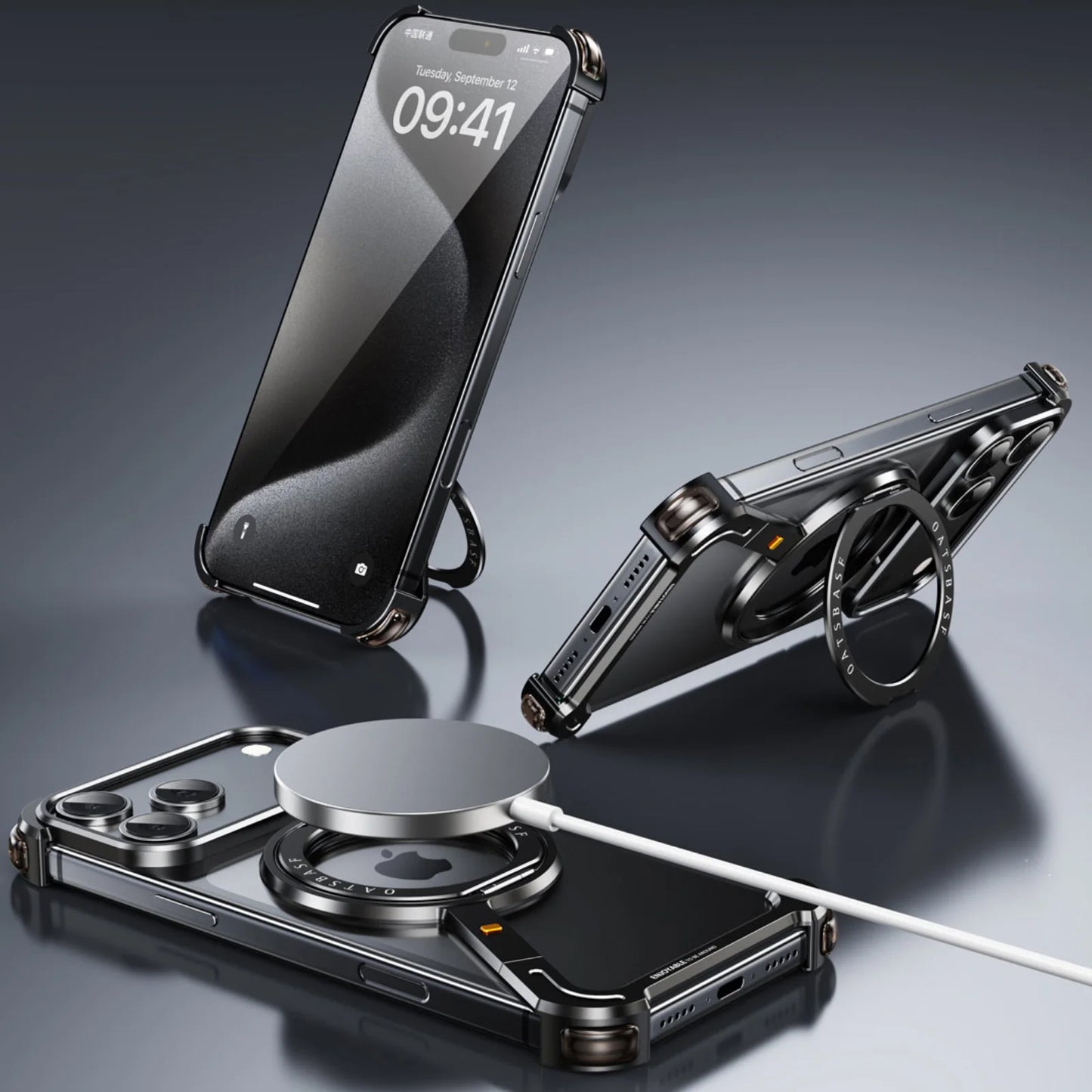 Minimalist Phone Case for iPhone 17 Pro Max & 17Pro Air Case 360° Rotation Kickstand Aluminum Metal Frameless Design Bumper Case