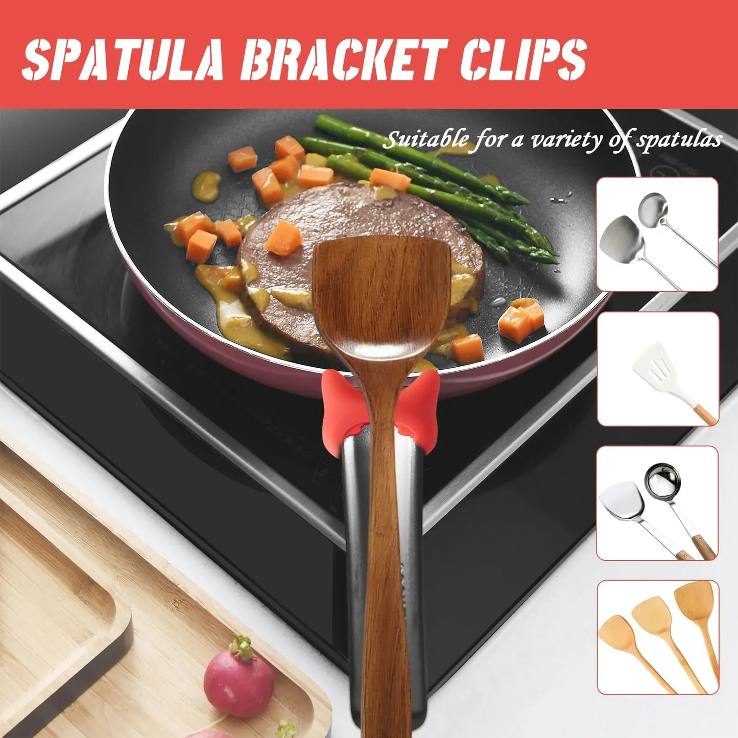 1PC Silicone Spatula Holder Portable Antioverflow Pot Lid Clip Anti-scalding Spoon Holder Kitchen Universal Spatula Bracket Clip