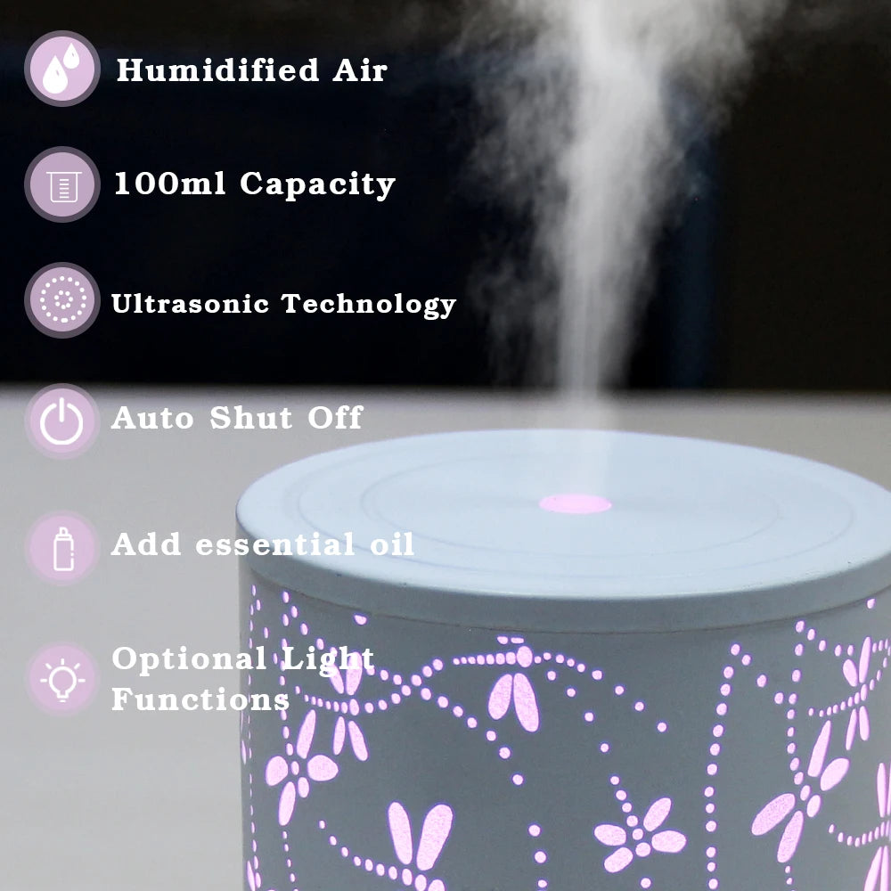 Essential Oil Diffuser 100ML Aroma Diffuser Cool Mist Humidifiers Dragonfly Scent Diffuser with Auto Shut-Off Protection