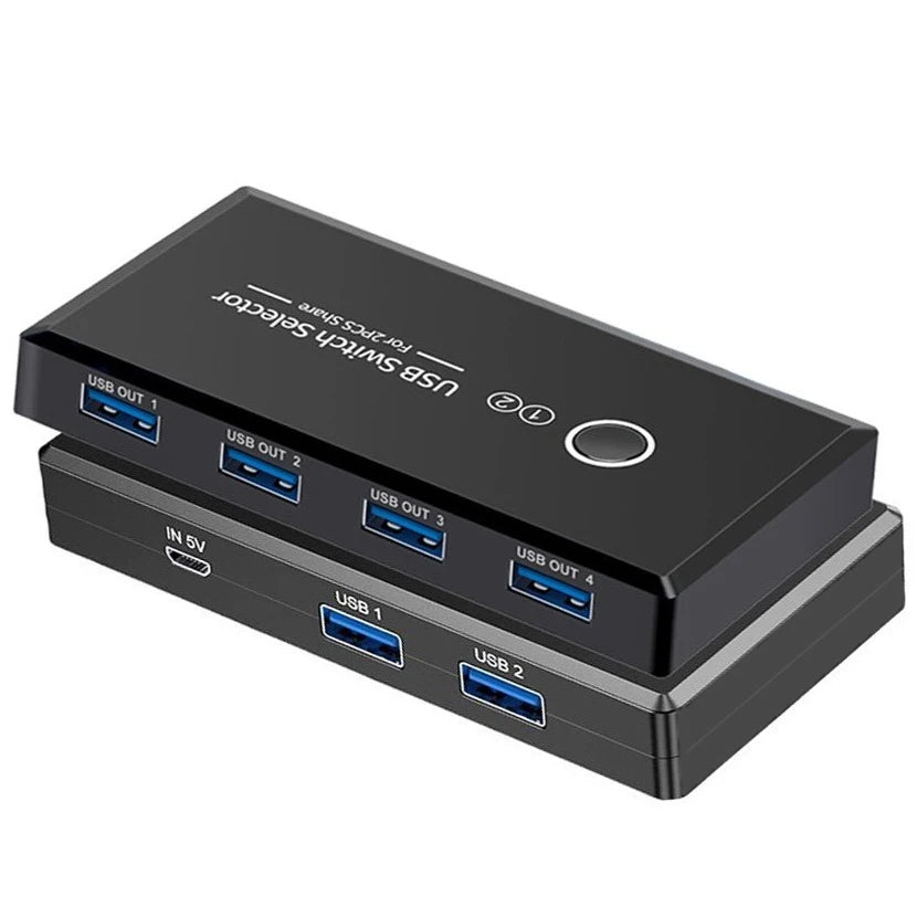 USB Switch Selector 2 Computers Share 4 USB Devices for PC Laptop Mouse Keyboard Printer Scanner One Button Switcher Box