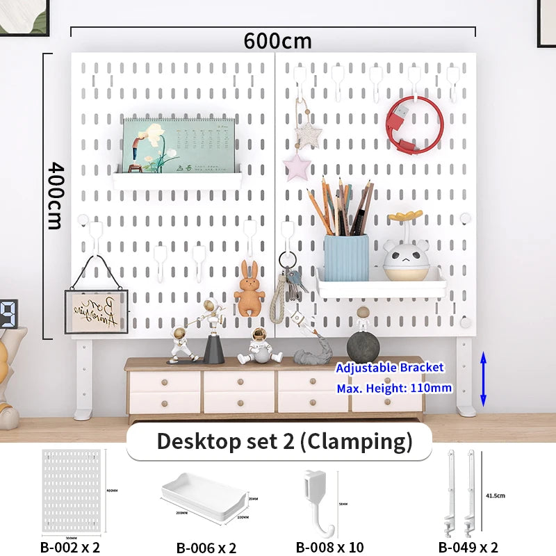 Office Desktop Storage Pegboard: Height-Adjustable Vertical Storage Rack (For Stationery Storage And Decorative Figurine Display