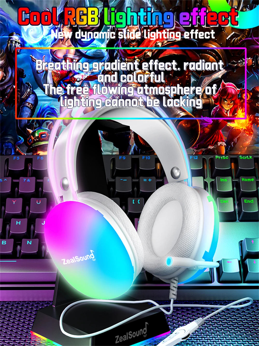 Haomuren RGB Gaming Headset for PC Laptop PS4 PS5 Wired Over-Ear Headphones with Mic, Surround Sound & Full LED Lighting
