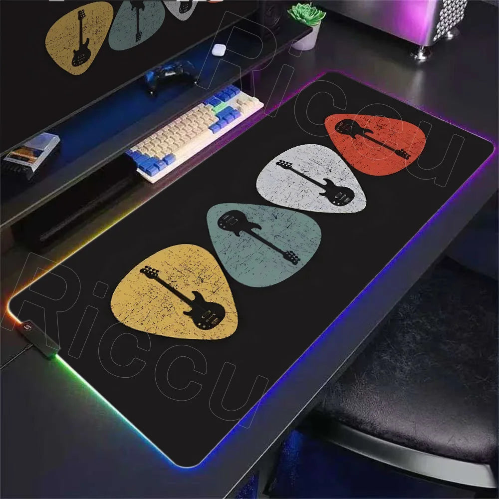 RGB Music Guitar Rubber Desk Mat HD Anime 900x400mm Mouse Pad Office Game PLAYMAT Computer Accessories Laptop Pc Gaming Mousepad