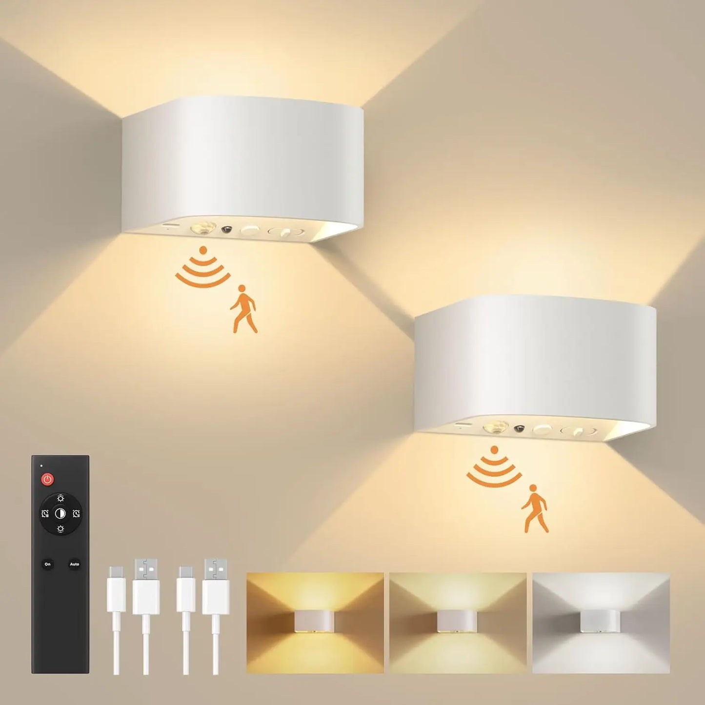 Smart Motion Sensor Wall Light LED Rechargeable Magnetic Night Light LED 3 Colors Dual Control, Timing Setting, Day/Night Mode