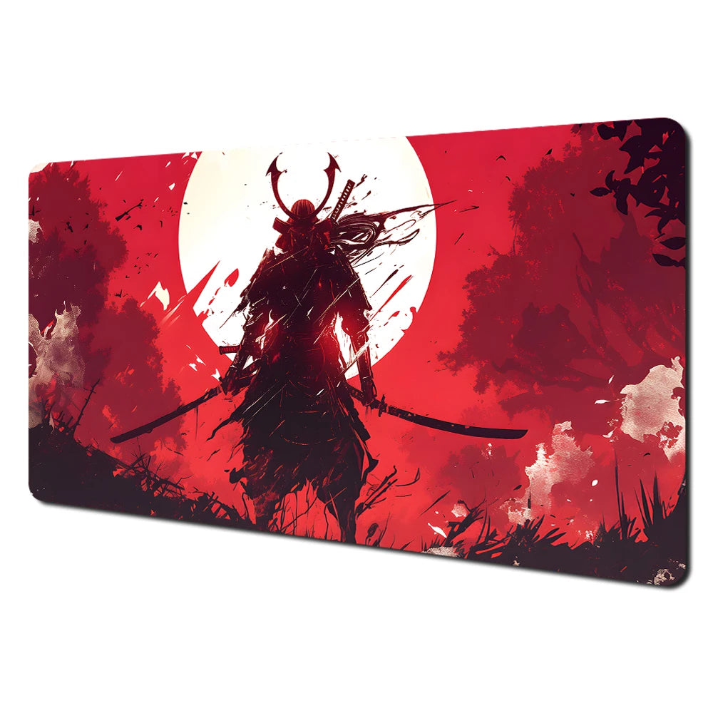Red full moon samurai design Mouse Pad Desk Mat with Stitched Edges non-Slip rubber base pc accessories Gaming mat maus pad