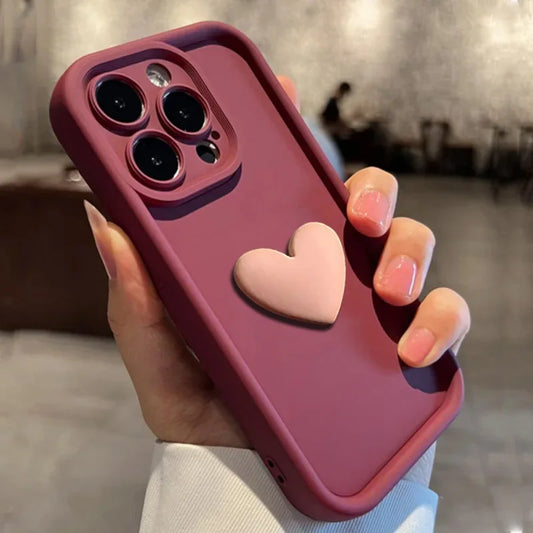 Luxury Cute 3D Love Heart Silicone Phone Case For iPhone 17 Air 16 15 13 12 11 14 Pro Max XR 16 Plus Shockproof Candy Back Cover