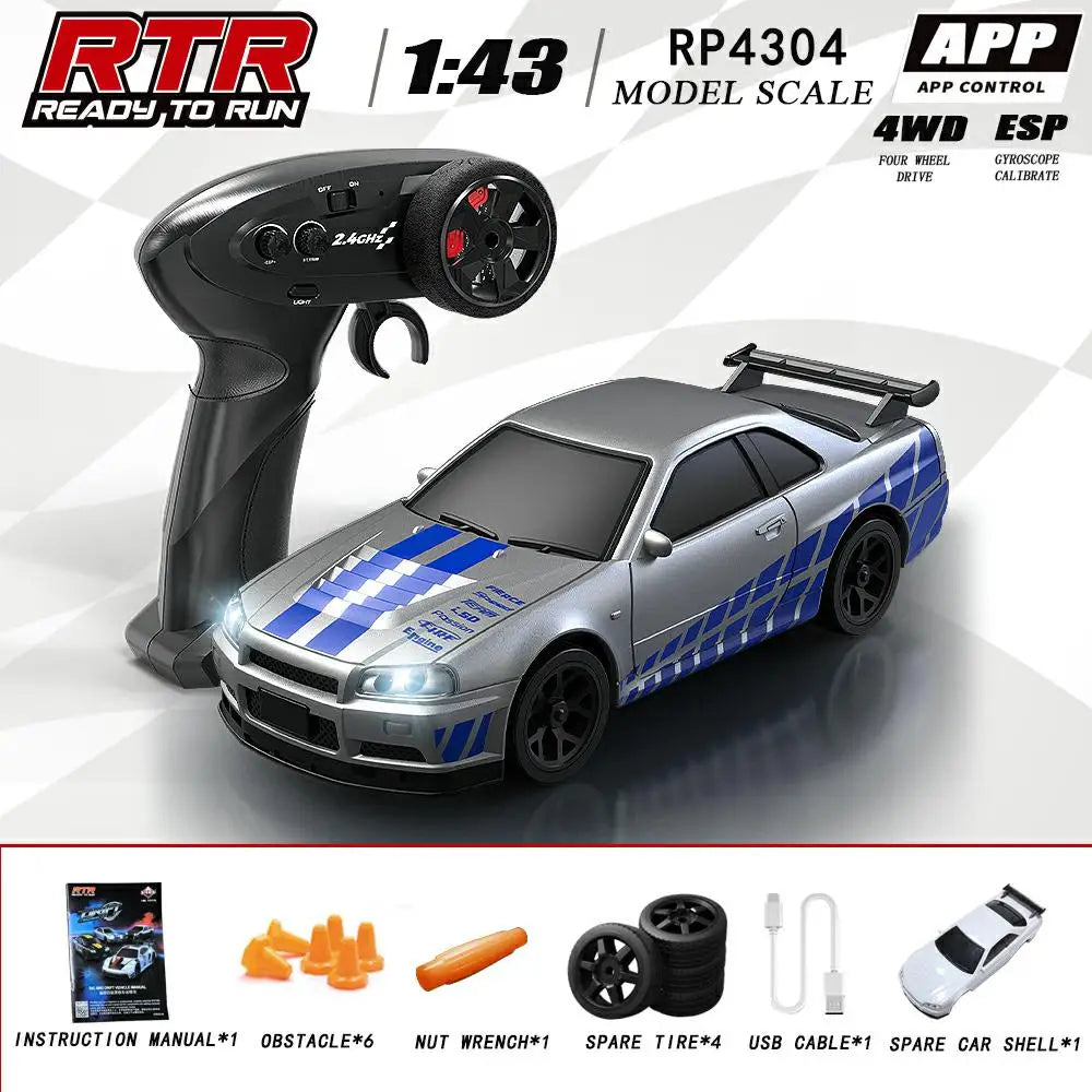 1/43 HB-RP43 RC Drift Car with DIY White Body Shell & Extra Tires 2.4G 4WD ESP Gyro Stabilization Full Proportional Control Car