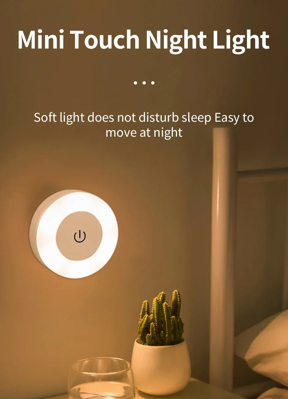 Wireless Led Book Light 6cm Rechargeable Wall Lamp with Touch Switch Night Light 3-Colors Dimmable Portable for Bedroom Reading