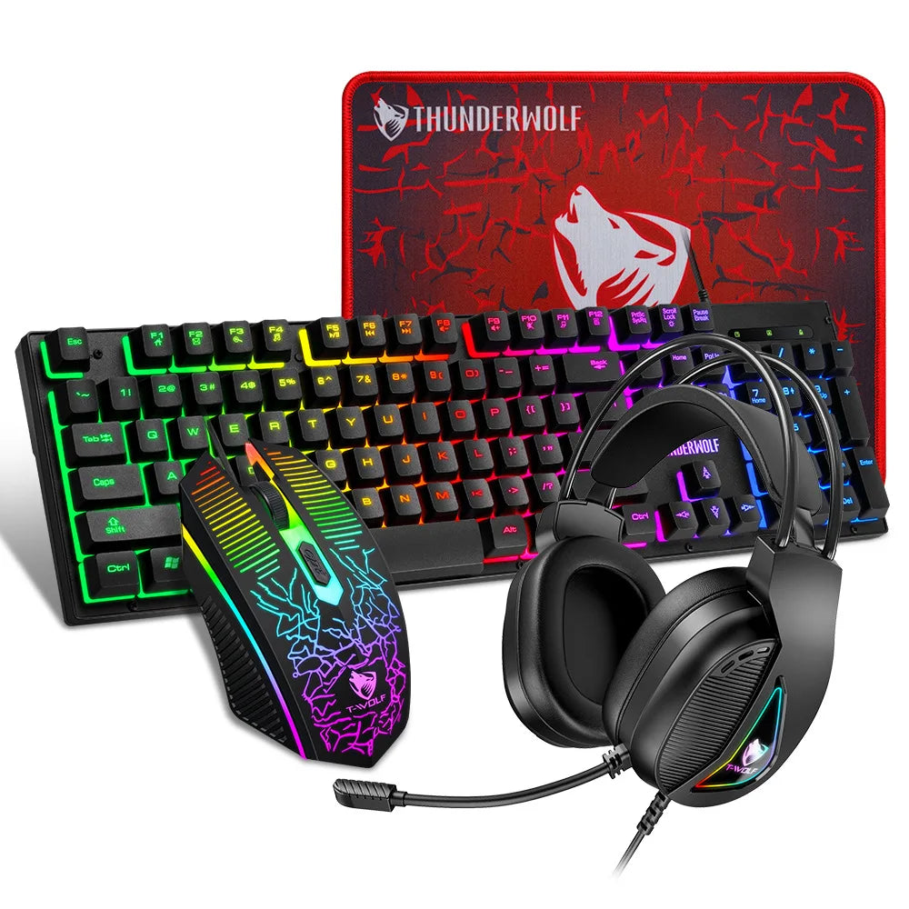 4 In 1 SET Computer USB Wired Keyboard Mouse Set Gaming Headphone Mouse Pad Mouse And Keyboard Combos