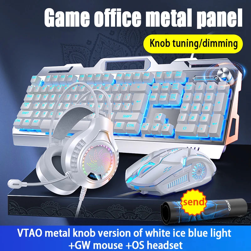 V2g5 Gaming Mechanical Handle Metal Keyboard Mouse Headset Usb Cable 3pieces/set for Esports Player Free Mousepad