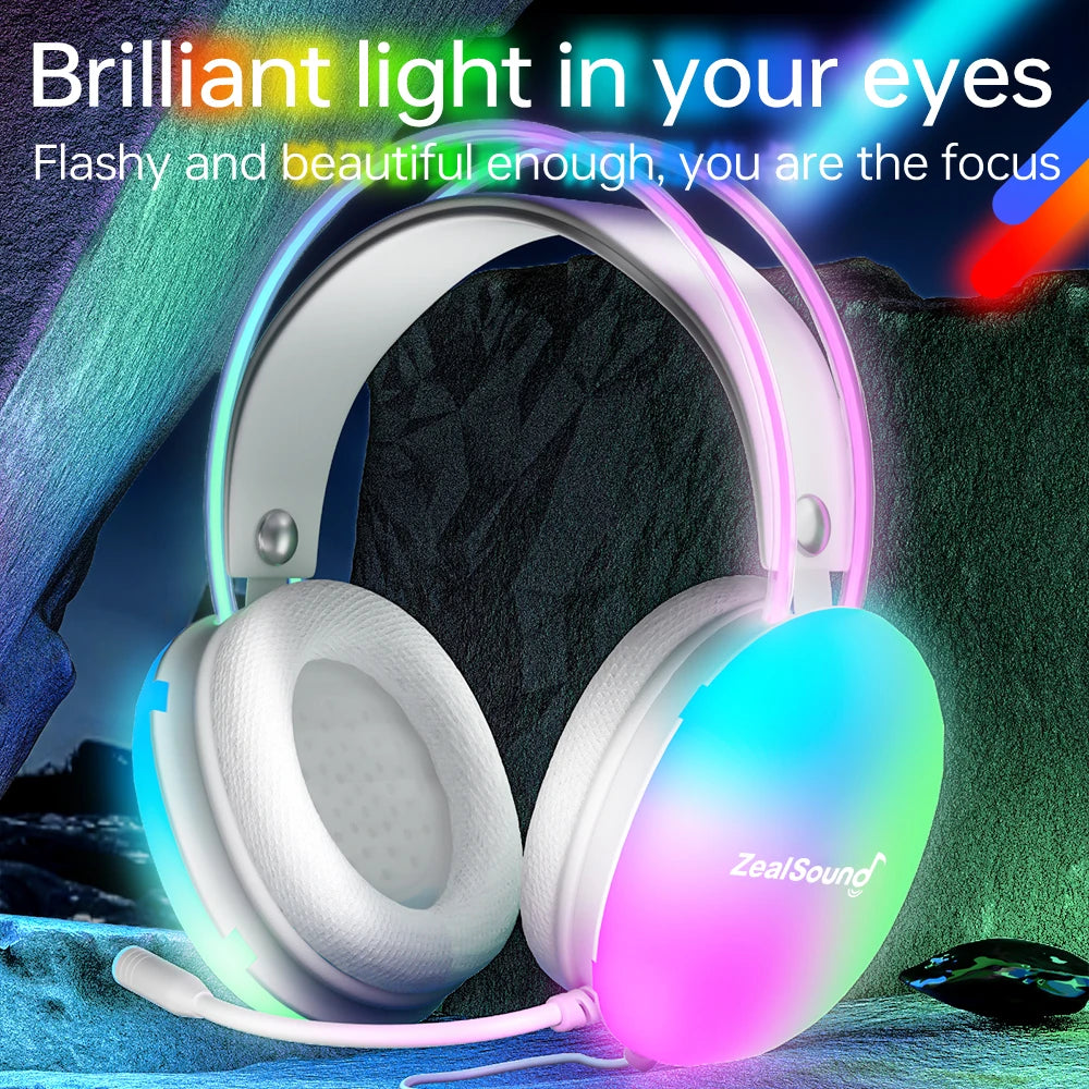 Haomuren RGB Gaming Headset for PC Laptop PS4 PS5 Wired Over-Ear Headphones with Mic, Surround Sound & Full LED Lighting