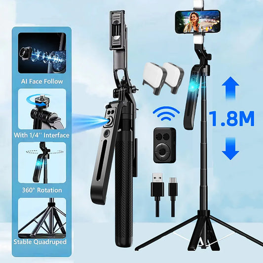 Gimbal Stabilizer With Bluetooth Remote 5 in 1 Smartphone Selfie Stick Intelligent AI Follow-Up Anti Shake Pan Tilt Tripod