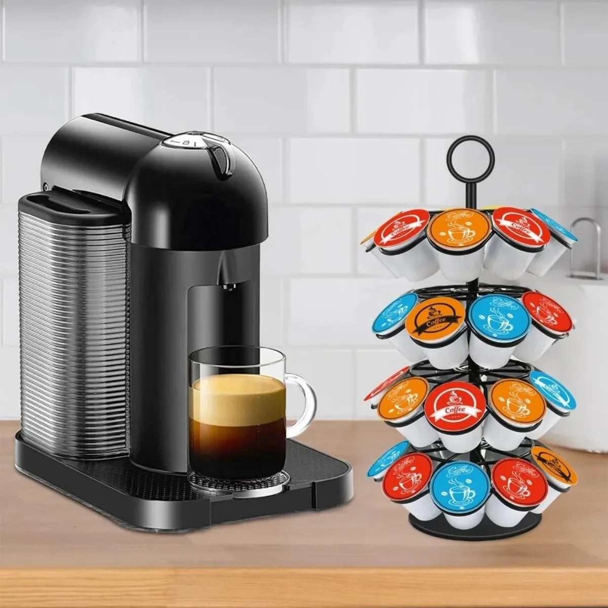 1 Pcs Rotating Coffee Capsule Organizer Storage Rack for Capsules Stylish Coffee Pod Holder for Home Office and Commercial Use