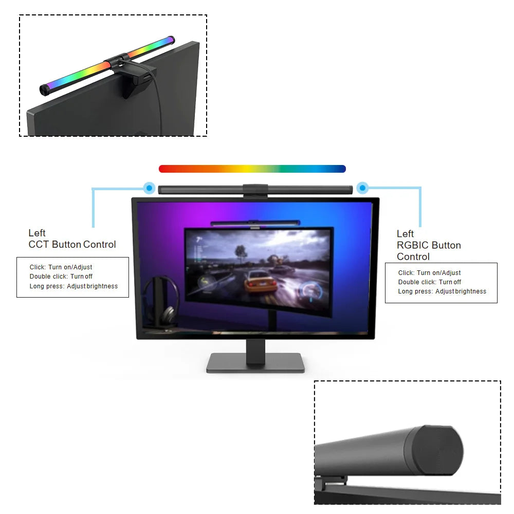 LED Desk Lamp Monitor Screen Light Bar RGB Computer Atmosphere Double sided Lights  For Work Study Read Gaming Dimming Lighting