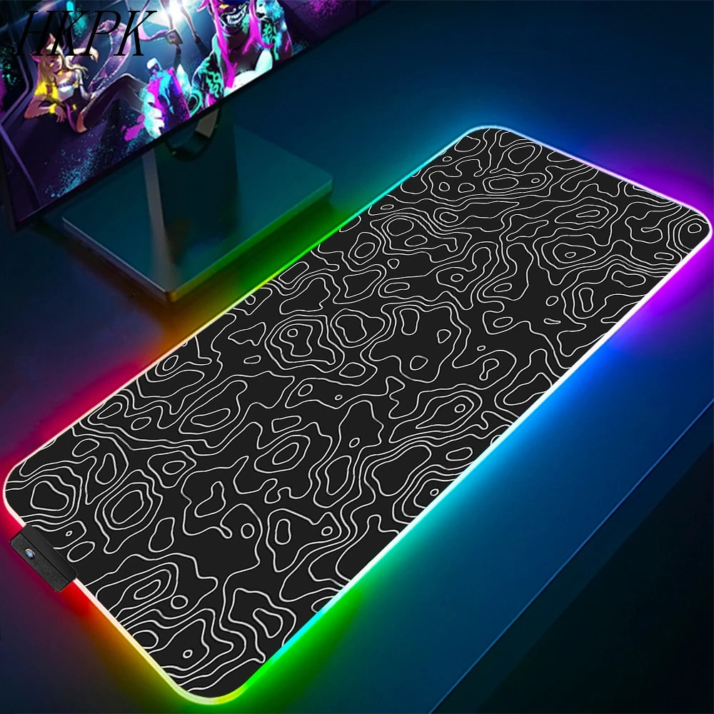 90x40cm Black And White Line RGB Gaming Mouse Pad Large Gamer Big Mouse Mat Computer Gaming Keyboard Desk LED Backlit Mousepad
