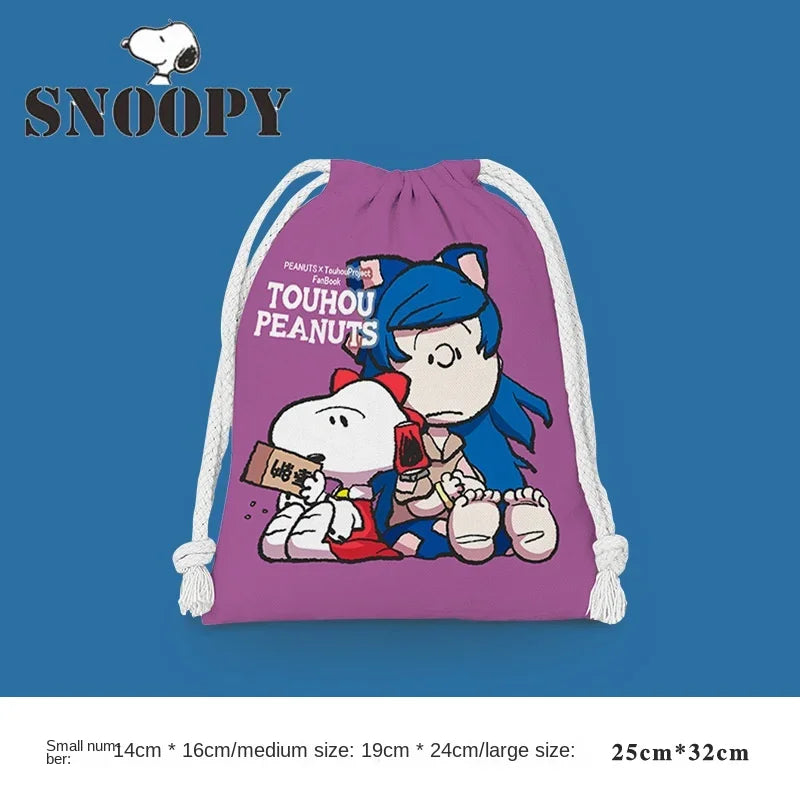 Snoopy Drawstring Bag Reusable Cotton Fabric Storage Bag Cartoon Toiletries Bag Jewelry Bag Candy Bag Gift Bag Party Decoration