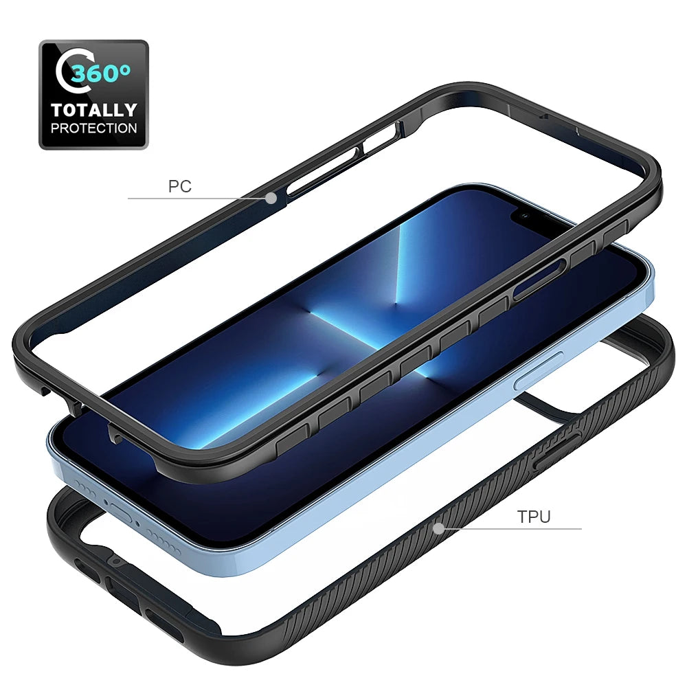 Hybrid Rugged Armor Shockproof Case For iPhone 16 15 14 11 12 13Pro Max XR X XSMAX XS SE 7 8 Plus Transparent Acrylic Back Cover