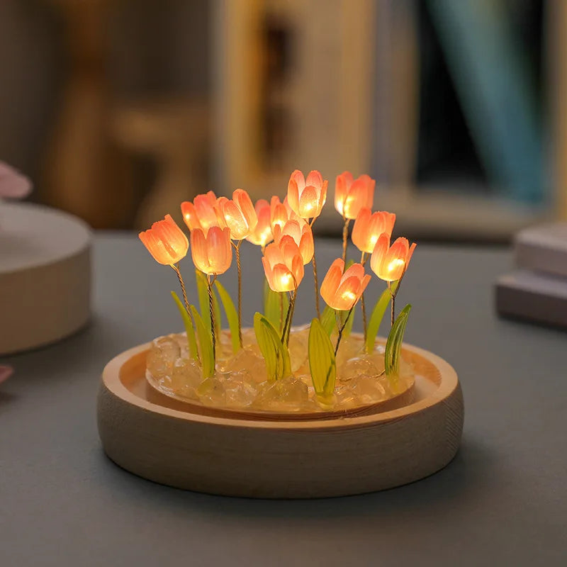 Gift Mini Tulip Night Light Crystal Glass Ball Lights Bedroom Ornaments Home Wedding Party Decoration Birthday Valentine's Day