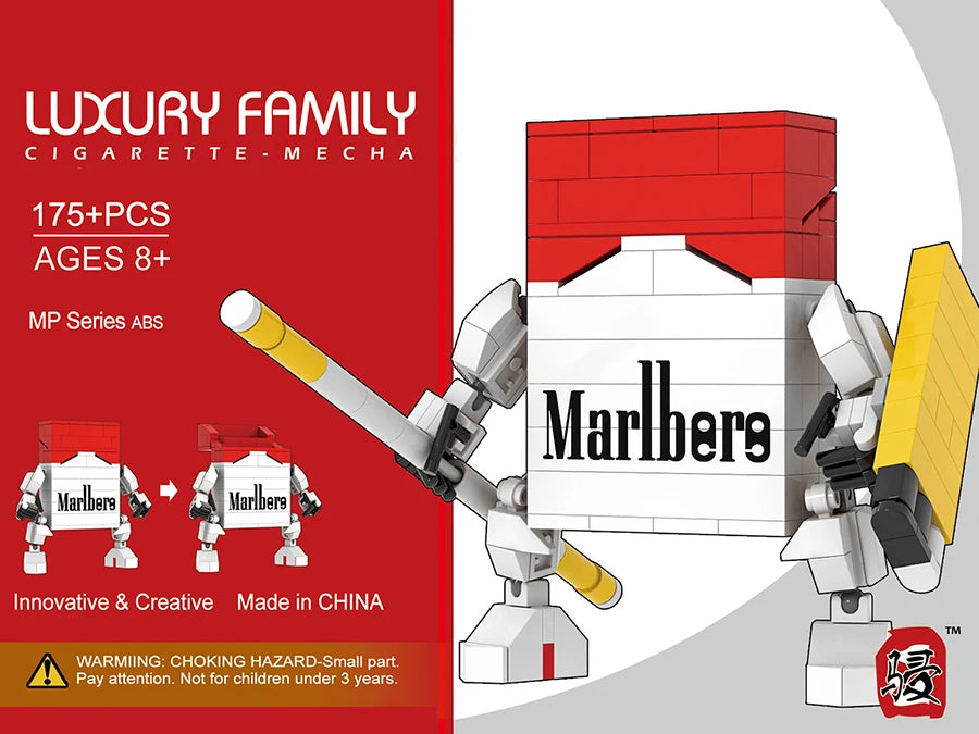 Cigarette Mecha Robot Building Blocks Set - Creative DIY Toy for Kids with Red, Yellow, Green Pieces & Gift Box