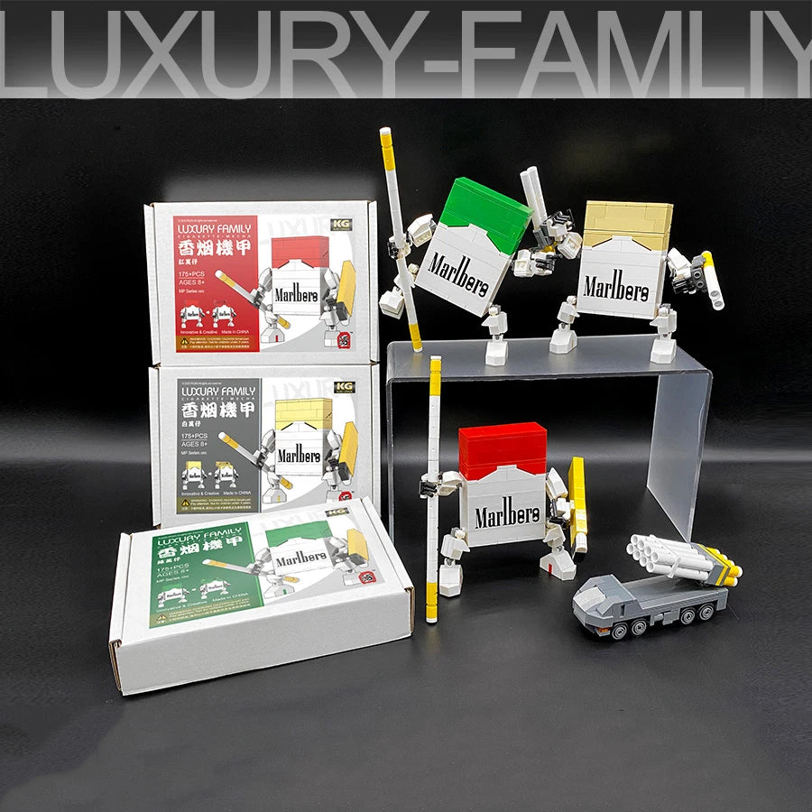 Cigarette Mecha Robot Building Blocks Set - Creative DIY Toy for Kids with Red, Yellow, Green Pieces & Gift Box