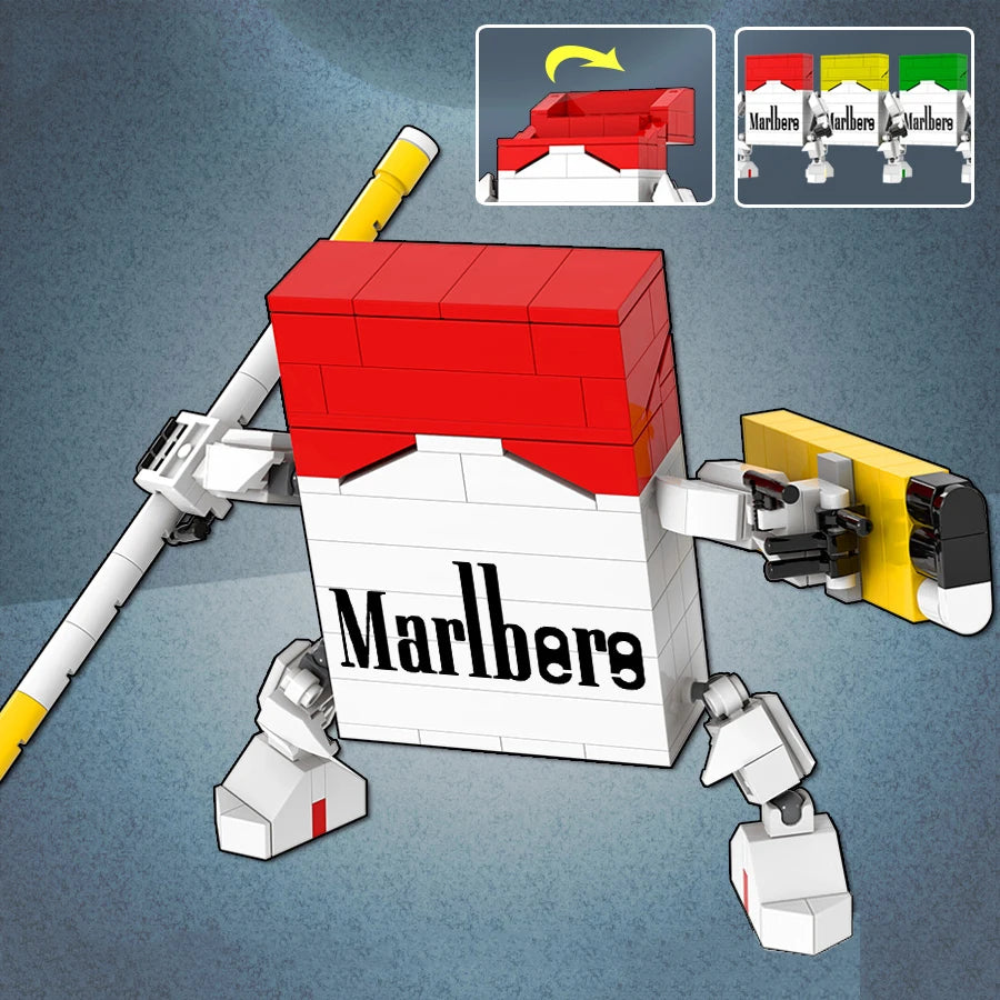 Cigarette Mecha Robot Building Blocks Set - Creative DIY Toy for Kids with Red, Yellow, Green Pieces & Gift Box