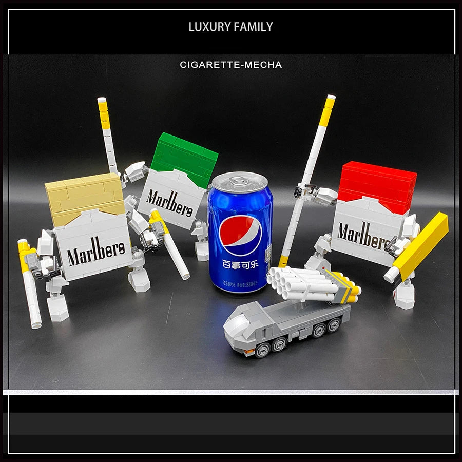Cigarette Mecha Robot Building Blocks Set - Creative DIY Toy for Kids with Red, Yellow, Green Pieces & Gift Box