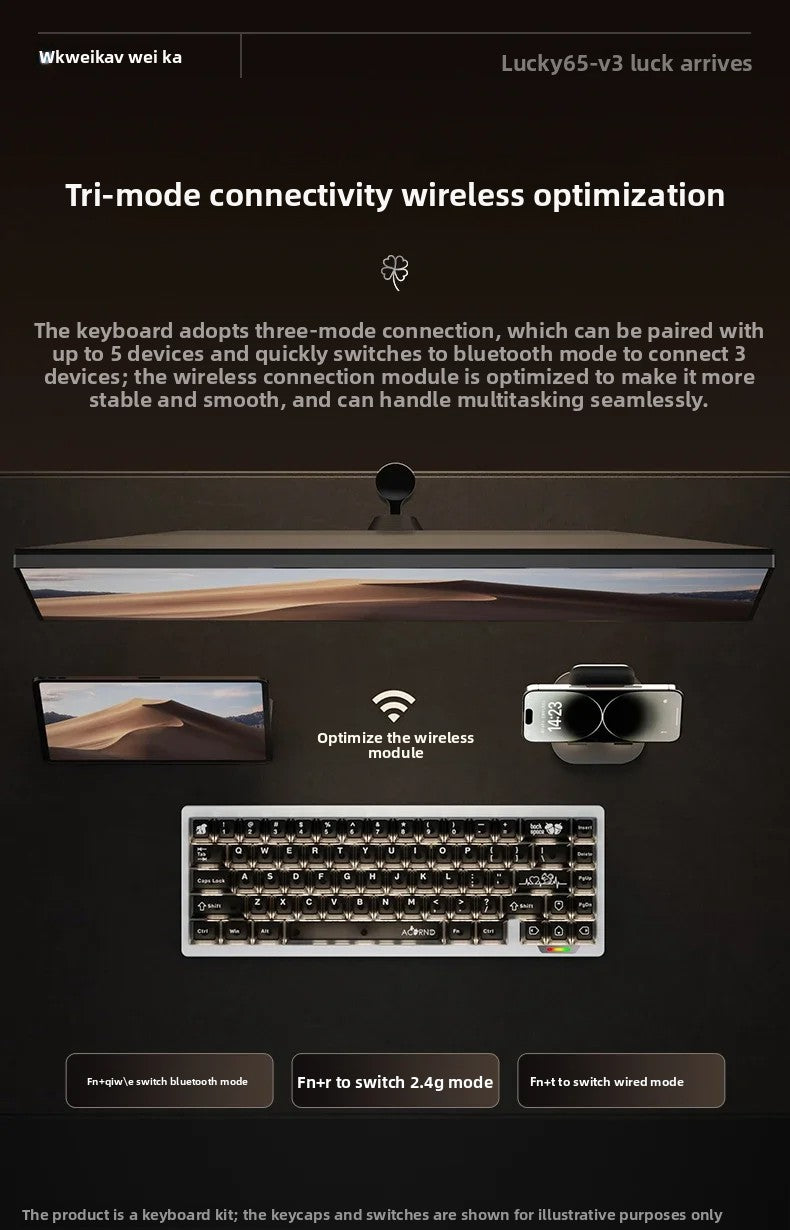 Weikav Lucky65 V3 3 Mode Mechanical Keyboard Kit Aluminum Wireless Gaming Keyboard 60% Bluetooth 2.4G RGB Hotswap PC Gamer Gifts